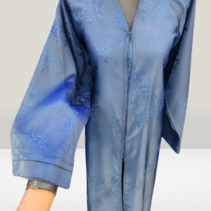 Graceful Sky Blue Floral Abaya with Wide Sleeves